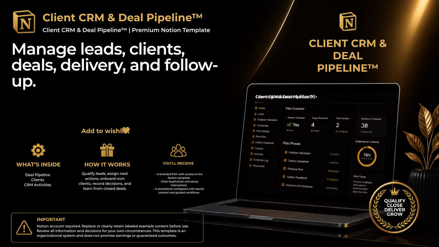 Client CRM and Deal Pipeline premium Notion template cover