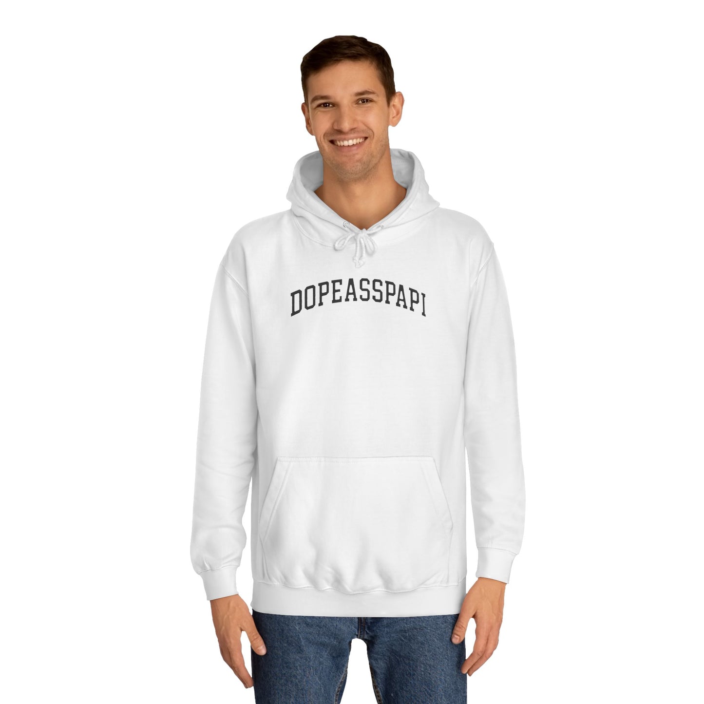 Dopeasspapi White College Hoodie – Vintage Arch Logo Pullover