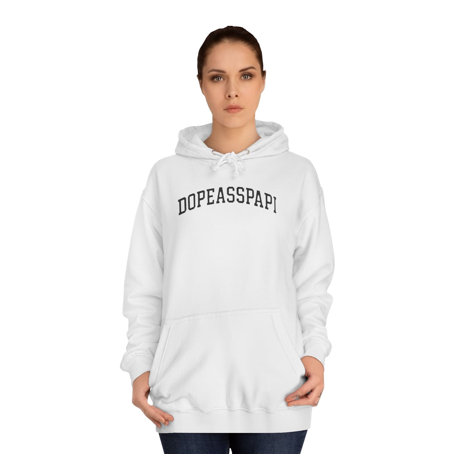 Dopeasspapi White College Hoodie – Vintage Arch Logo Pullover