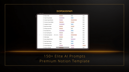 AI Prompt Vault Notion template — 150+ elite AI prompts, black and gold cover