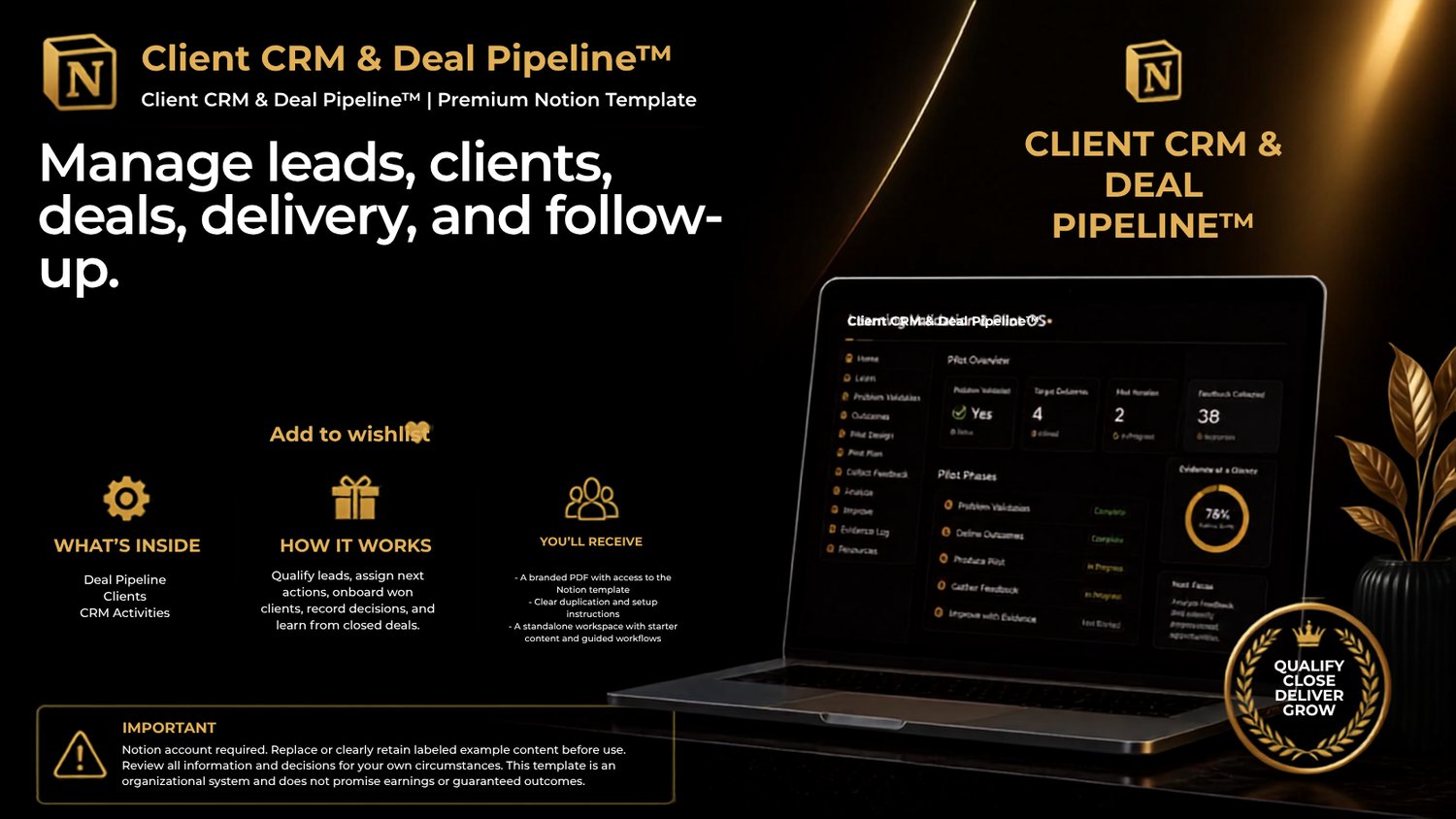 Client CRM and Deal Pipeline premium Notion template cover