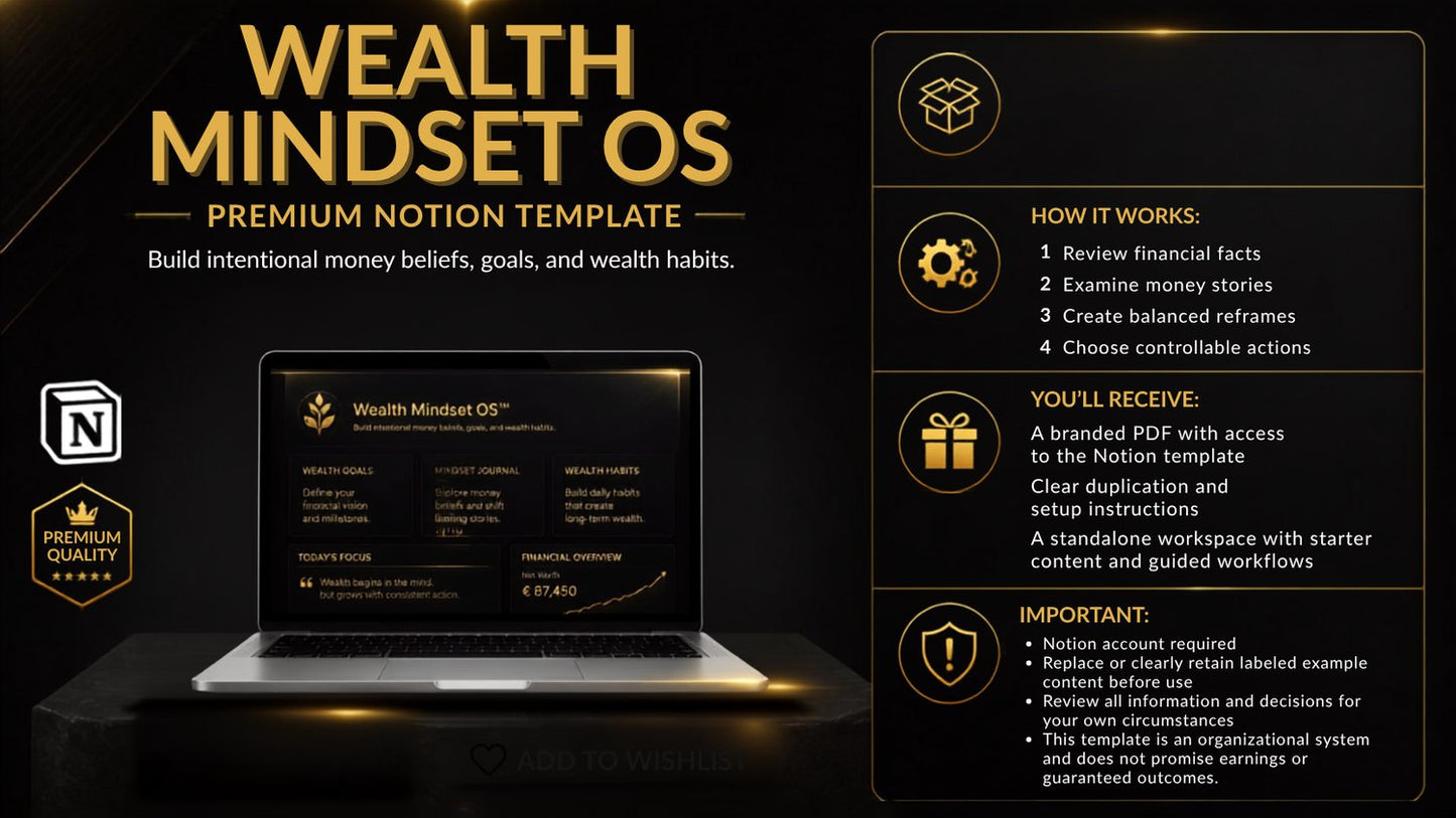 Wealth Mindset OS premium Notion template cover